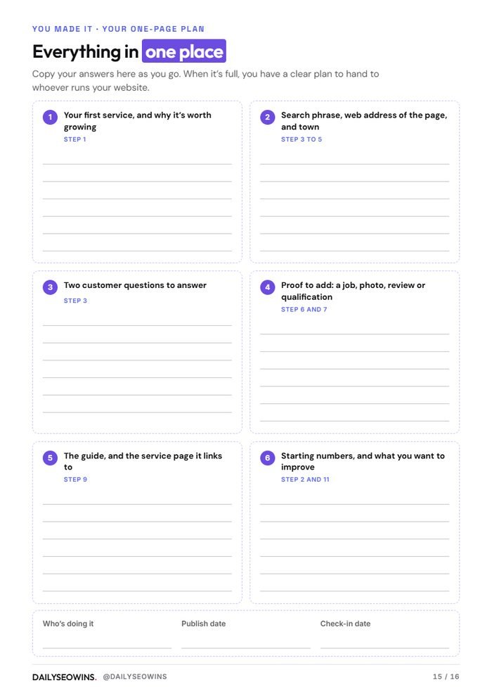 The one-page action plan from the guide
